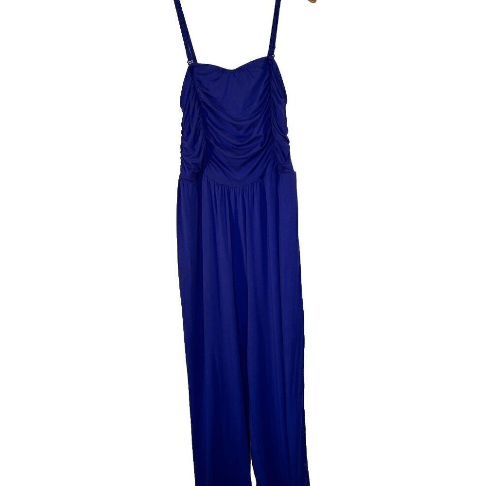 AVA & VIV Ruche Bodice Jumpsuit  XXL Purple Wide Leg Spaghetti Removable‎ Straps